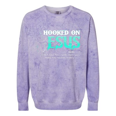 Hooked On Jesus Funny Fishing Colorblast Crewneck Sweatshirt