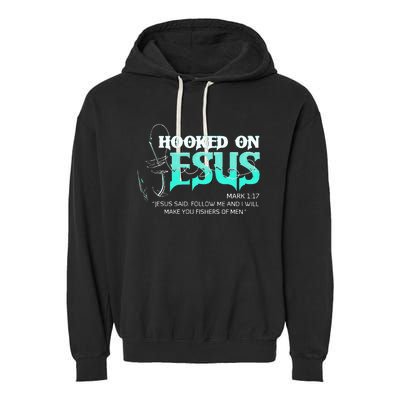 Hooked On Jesus Funny Fishing Garment-Dyed Fleece Hoodie