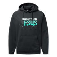 Hooked On Jesus Funny Fishing Performance Fleece Hoodie