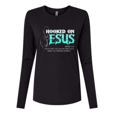 Hooked On Jesus Funny Fishing Womens Cotton Relaxed Long Sleeve T-Shirt