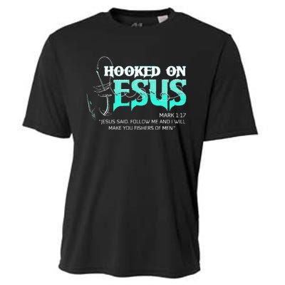 Hooked On Jesus Funny Fishing Cooling Performance Crew T-Shirt