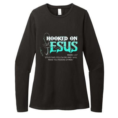 Hooked On Jesus Funny Fishing Womens CVC Long Sleeve Shirt