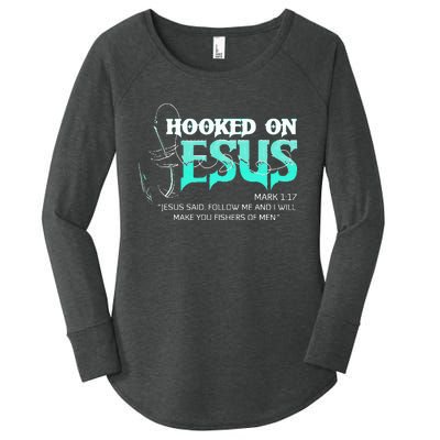 Hooked On Jesus Funny Fishing Women's Perfect Tri Tunic Long Sleeve Shirt