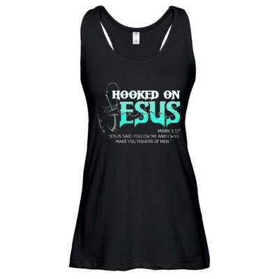 Hooked On Jesus Funny Fishing Ladies Essential Flowy Tank