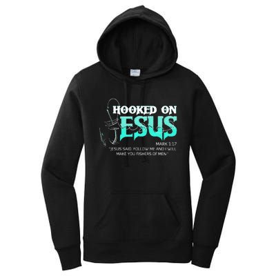 Hooked On Jesus Funny Fishing Women's Pullover Hoodie