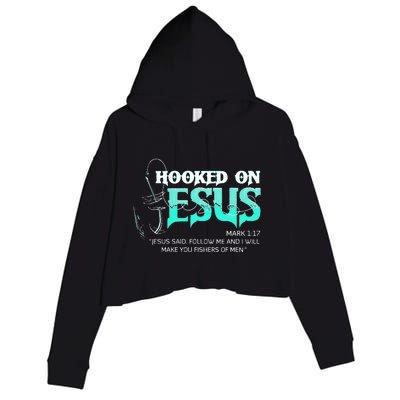 Hooked On Jesus Funny Fishing Crop Fleece Hoodie