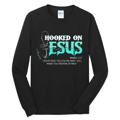 Hooked On Jesus Funny Fishing Tall Long Sleeve T-Shirt