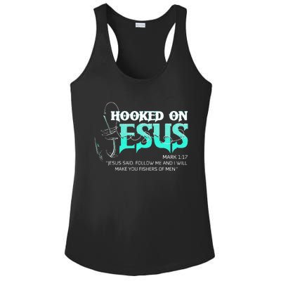 Hooked On Jesus Funny Fishing Ladies PosiCharge Competitor Racerback Tank