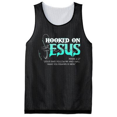 Hooked On Jesus Funny Fishing Mesh Reversible Basketball Jersey Tank