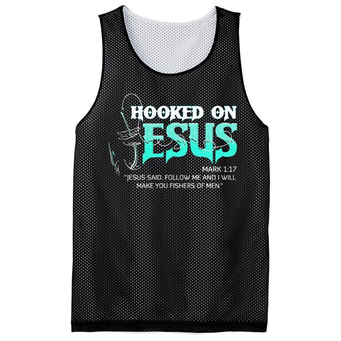 Hooked On Jesus Funny Fishing Mesh Reversible Basketball Jersey Tank