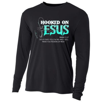 Hooked On Jesus Funny Fishing Cooling Performance Long Sleeve Crew