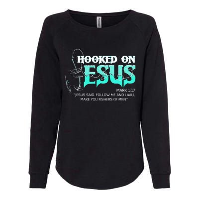 Hooked On Jesus Funny Fishing Womens California Wash Sweatshirt