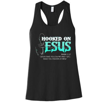 Hooked On Jesus Funny Fishing Women's Racerback Tank