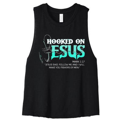 Hooked On Jesus Funny Fishing Women's Racerback Cropped Tank