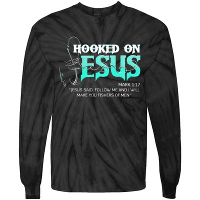 Hooked On Jesus Funny Fishing Tie-Dye Long Sleeve Shirt