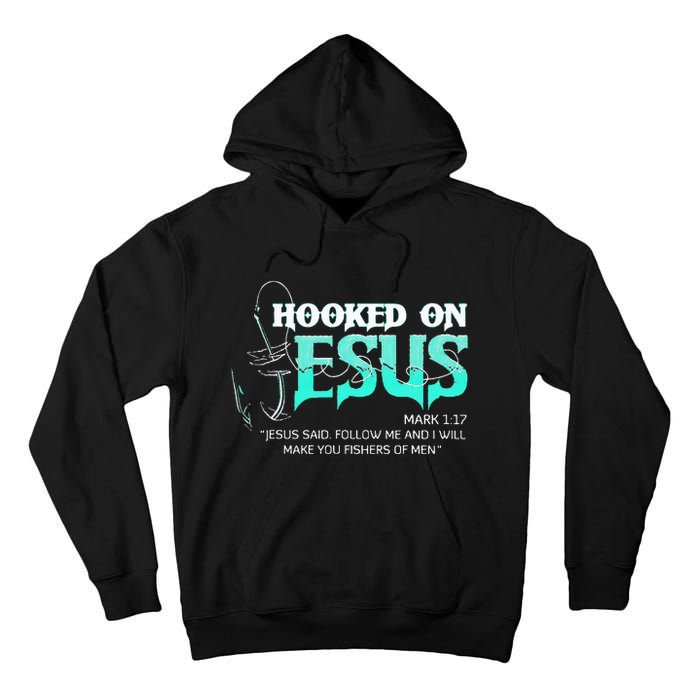 Hooked On Jesus Funny Fishing Tall Hoodie