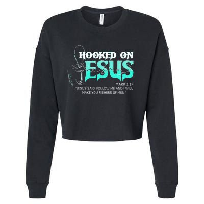 Hooked On Jesus Funny Fishing Cropped Pullover Crew