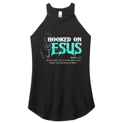 Hooked On Jesus Funny Fishing Women's Perfect Tri Rocker Tank