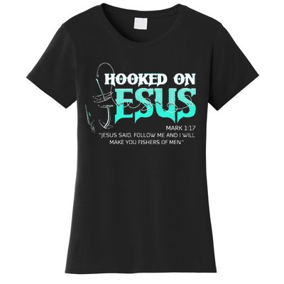 Hooked On Jesus Funny Fishing Women's T-Shirt