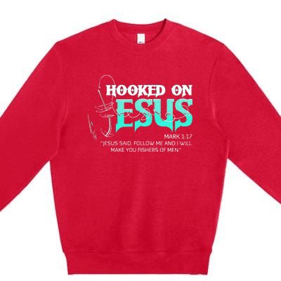 Hooked On Jesus Funny Fishing Premium Crewneck Sweatshirt