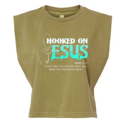 Hooked On Jesus Funny Fishing Garment-Dyed Women's Muscle Tee