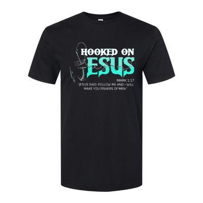 Hooked On Jesus Funny Fishing Softstyle CVC T-Shirt