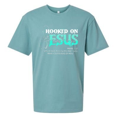 Hooked On Jesus Funny Fishing Sueded Cloud Jersey T-Shirt