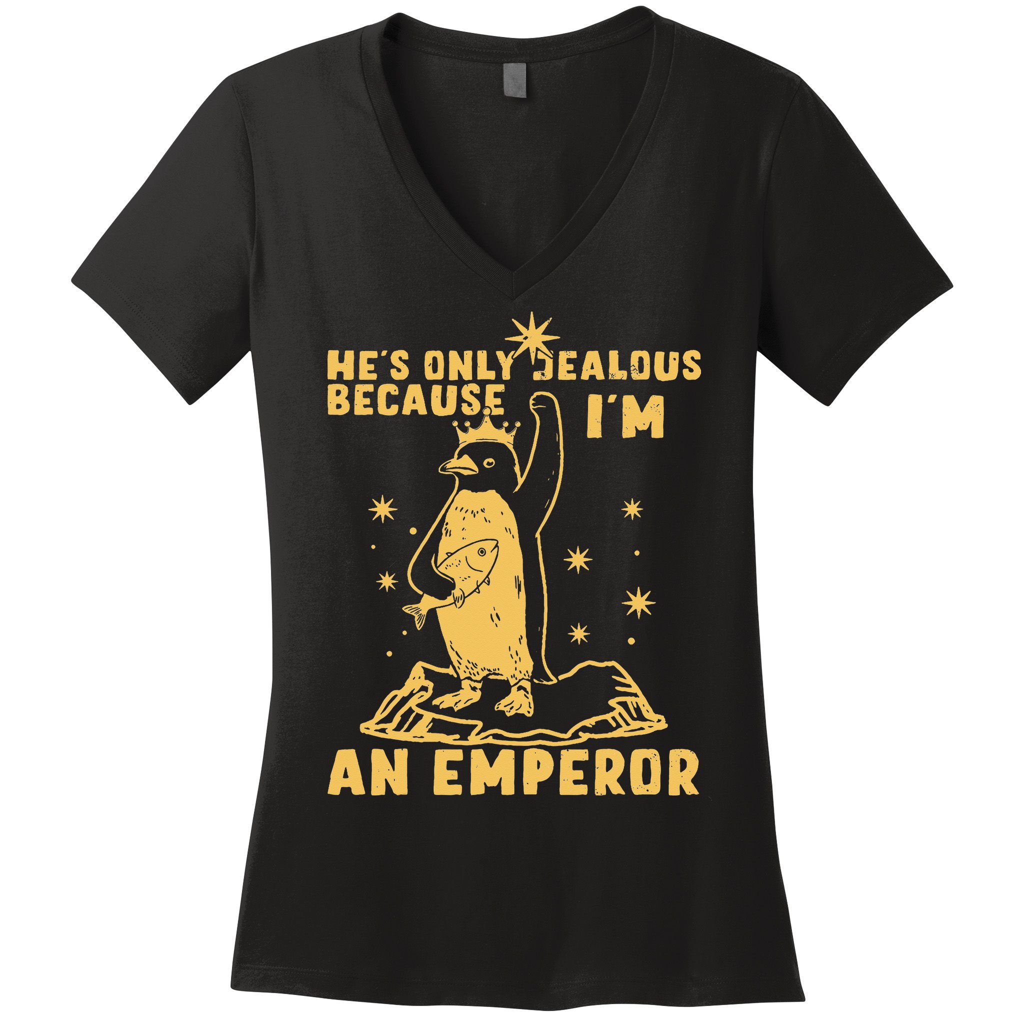 Hes Only Jealous Because Im An Emperor Penguin Women's V-Neck T-Shirt