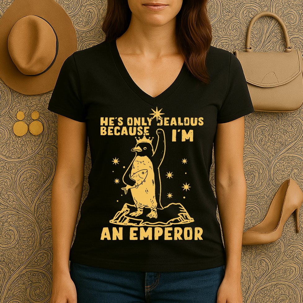 Hes Only Jealous Because Im An Emperor Penguin Women's V-Neck T-Shirt