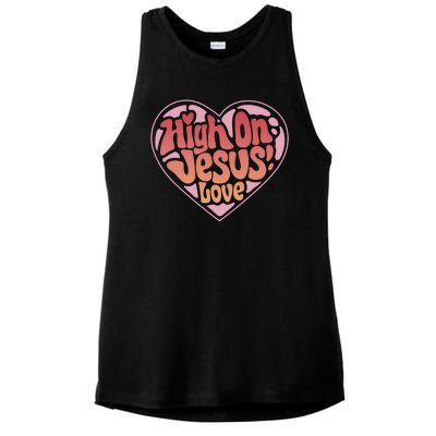 High On Jesus Love Heart Christian Ladies PosiCharge Tri-Blend Wicking Tank