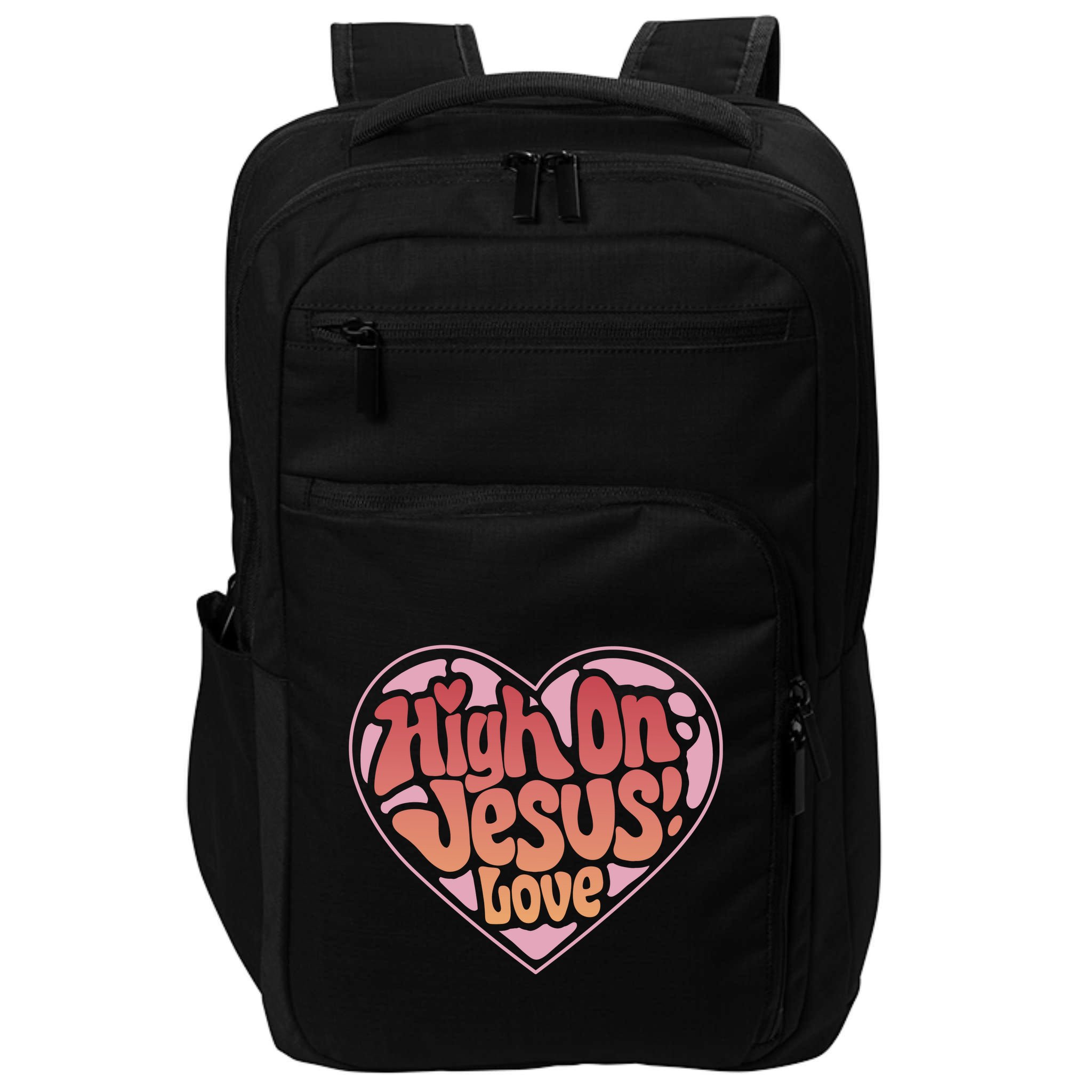 High On Jesus Love Heart Christian Impact Tech Backpack