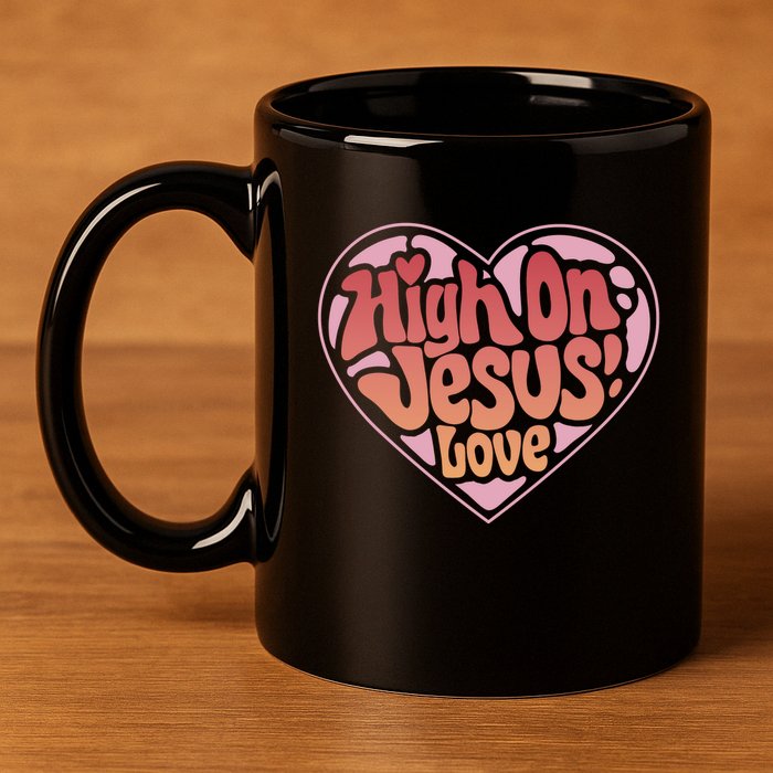 High On Jesus Love Heart Christian 11oz C Handle Ceramic Mug