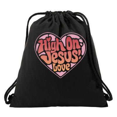 High On Jesus Love Heart Christian Drawstring Bag