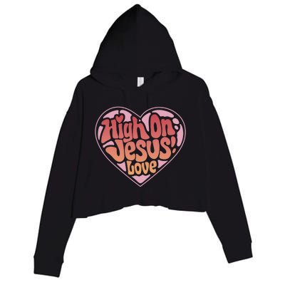 High On Jesus Love Heart Christian Crop Fleece Hoodie