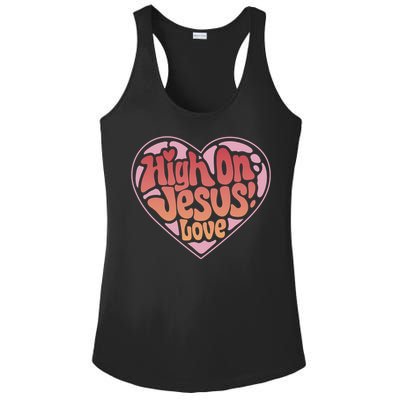 High On Jesus Love Heart Christian Ladies PosiCharge Competitor Racerback Tank