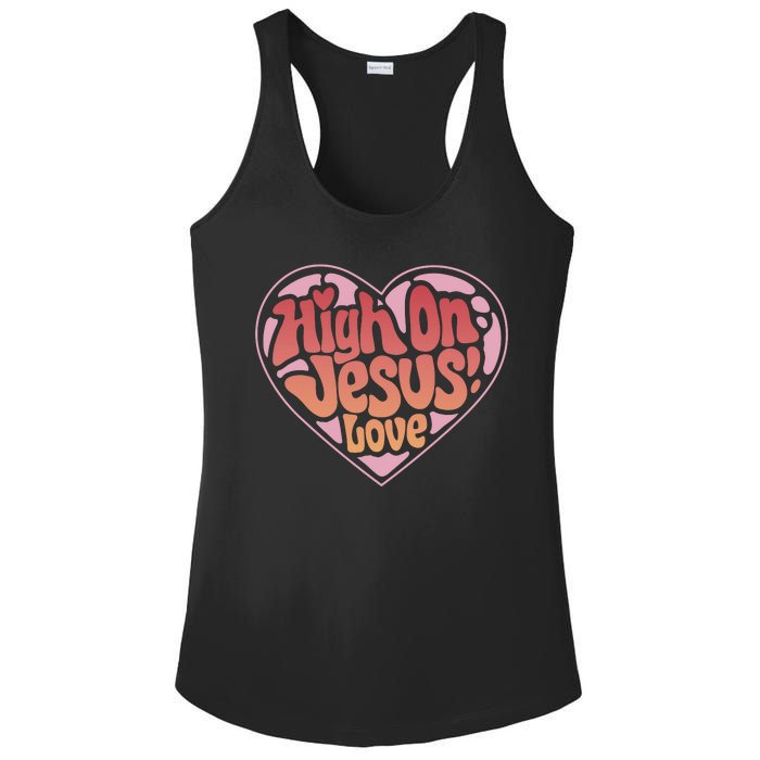 High On Jesus Love Heart Christian Ladies PosiCharge Competitor Racerback Tank