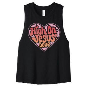 High On Jesus Love Heart Christian Women's Racerback Cropped Tank