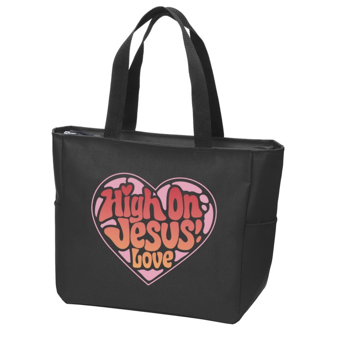 High On Jesus Love Heart Christian Zip Tote Bag