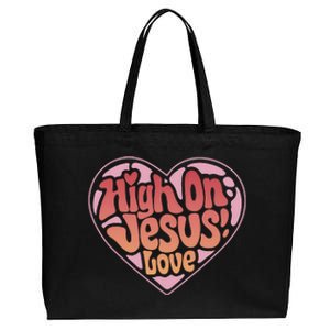 High On Jesus Love Heart Christian Cotton Canvas Jumbo Tote