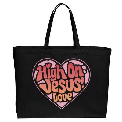 High On Jesus Love Heart Christian Cotton Canvas Jumbo Tote