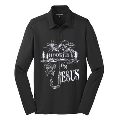 Hooked On Jesus Christ Faith Hope Love Religious Silk Touch Performance Long Sleeve Polo