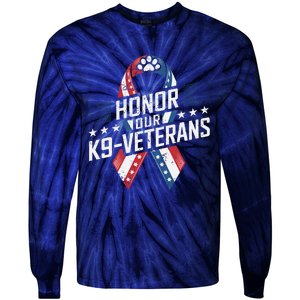 Honor Our K9 Veterans Usa Flag Ribbon Tribute Tie-Dye Long Sleeve Shirt