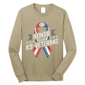 Honor Our K9 Veterans Usa Flag Ribbon Tribute Long Sleeve Shirt