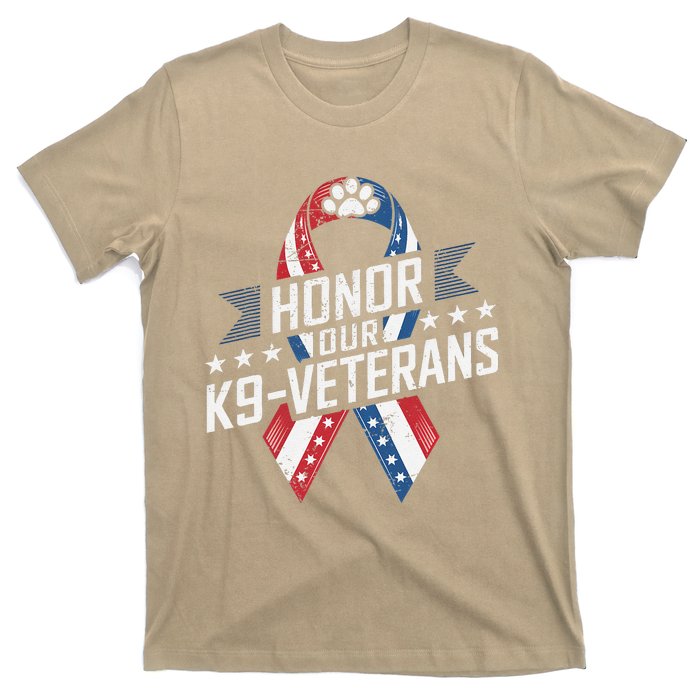 Honor Our K9 Veterans Usa Flag Ribbon Tribute T-Shirt