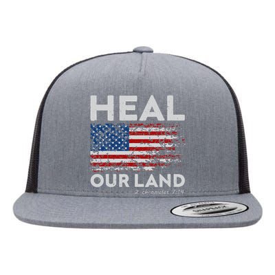 Heal Our Land Patriotic funny Christian faith Flat Bill Trucker Hat