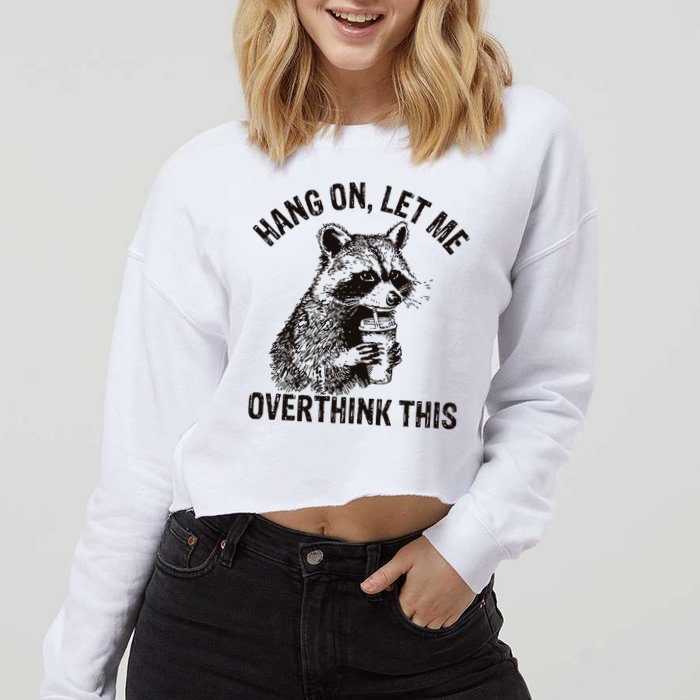 Hang On Let Me Overthink This Funny Racoon Cropped Pullover Crew