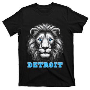 Head Of Lion With Blue Eyes Detroit Michigan Football Fan T-Shirt