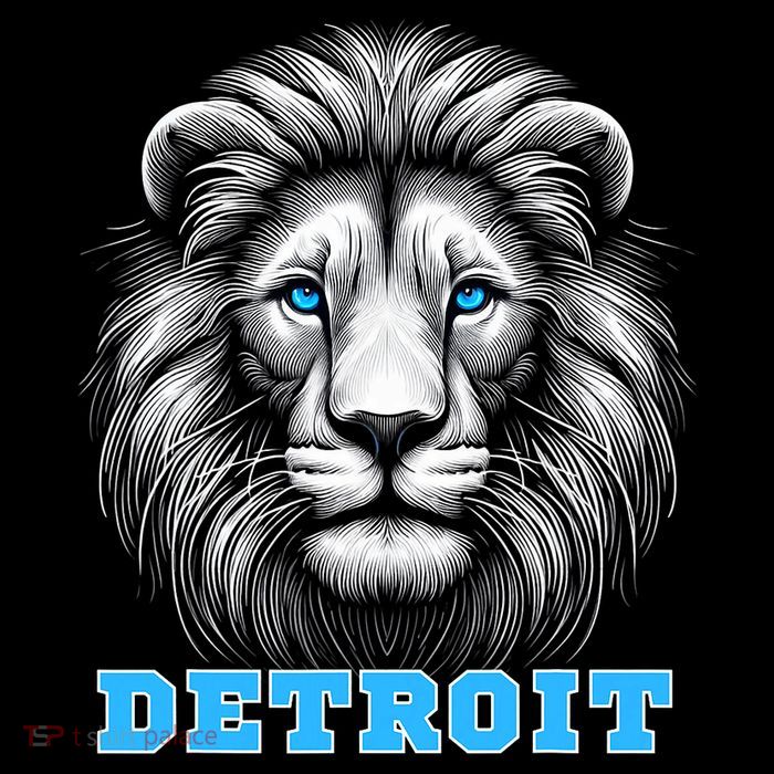 Head Of Lion With Blue Eyes Detroit Michigan Football Fan T-Shirt