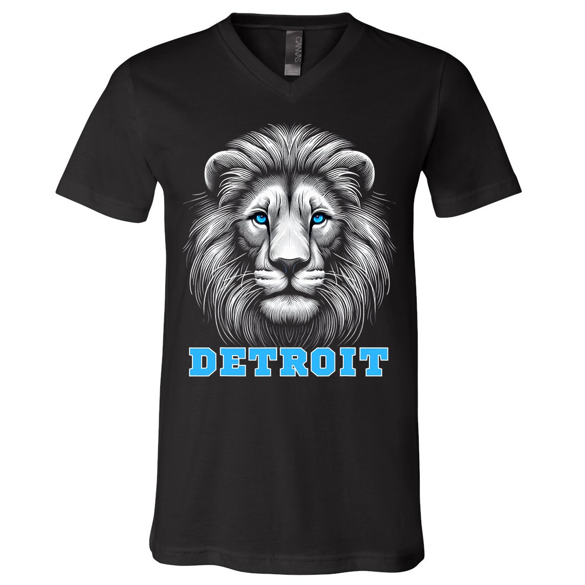 Head Of Lion With Blue Eyes Detroit Michigan Football Fan V-Neck T-Shirt