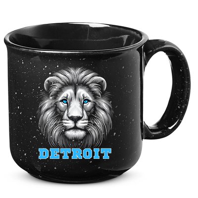 Head Of Lion With Blue Eyes Detroit Michigan Football Fan 15oz Campfire Ceramic Mug